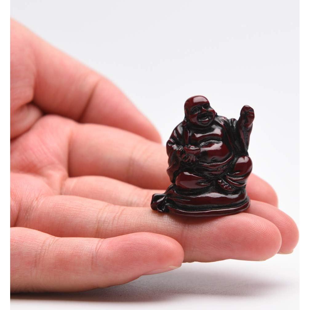 Juego de 6 Estatuas de Buda Risueño de Resina Roja BRABUD