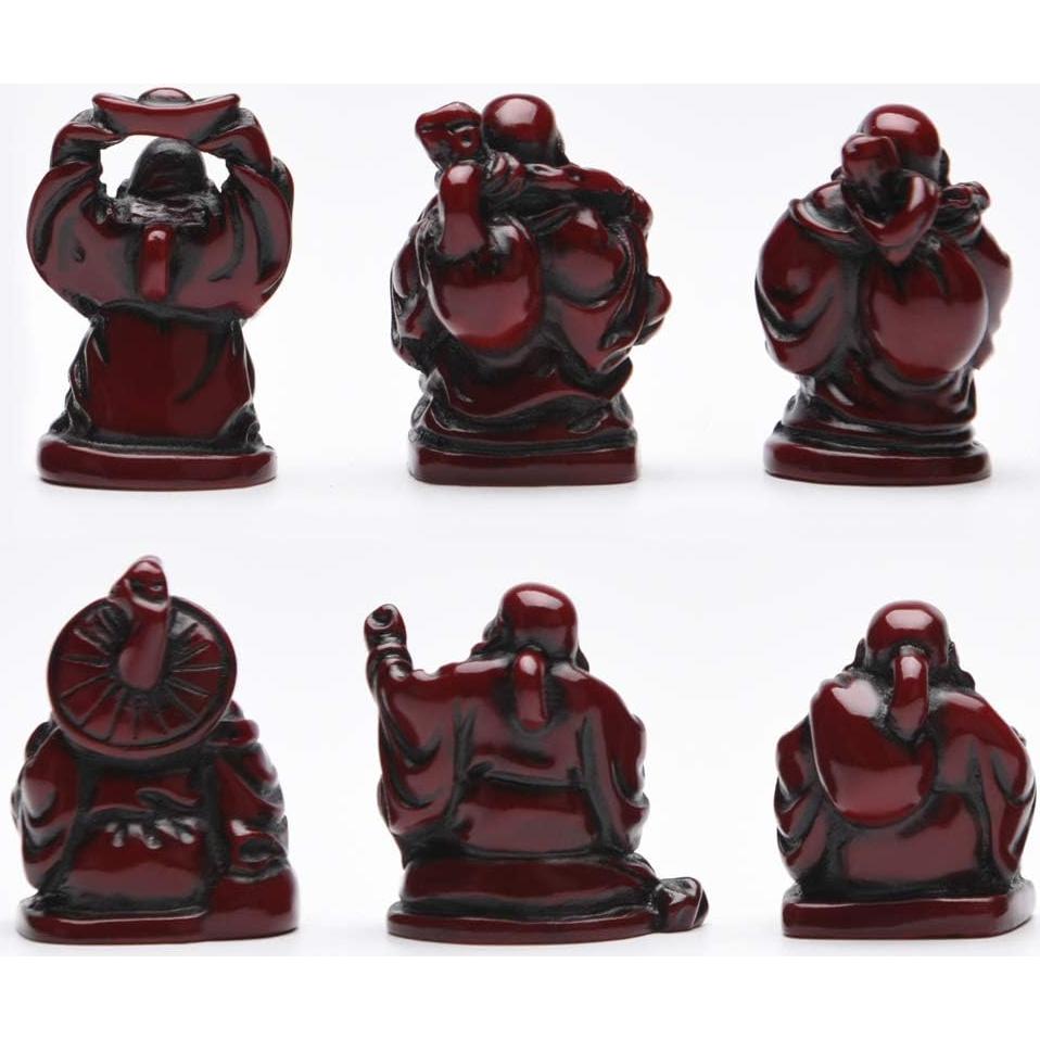 Juego de 6 Estatuas de Buda Risueño de Resina Roja BRABUD