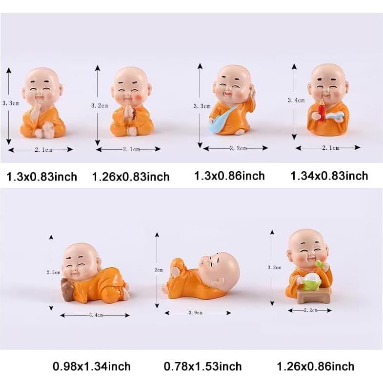 Figuras de Monje Buda en Miniatura Pinenjoy - 7 Piezas 3-5 cm