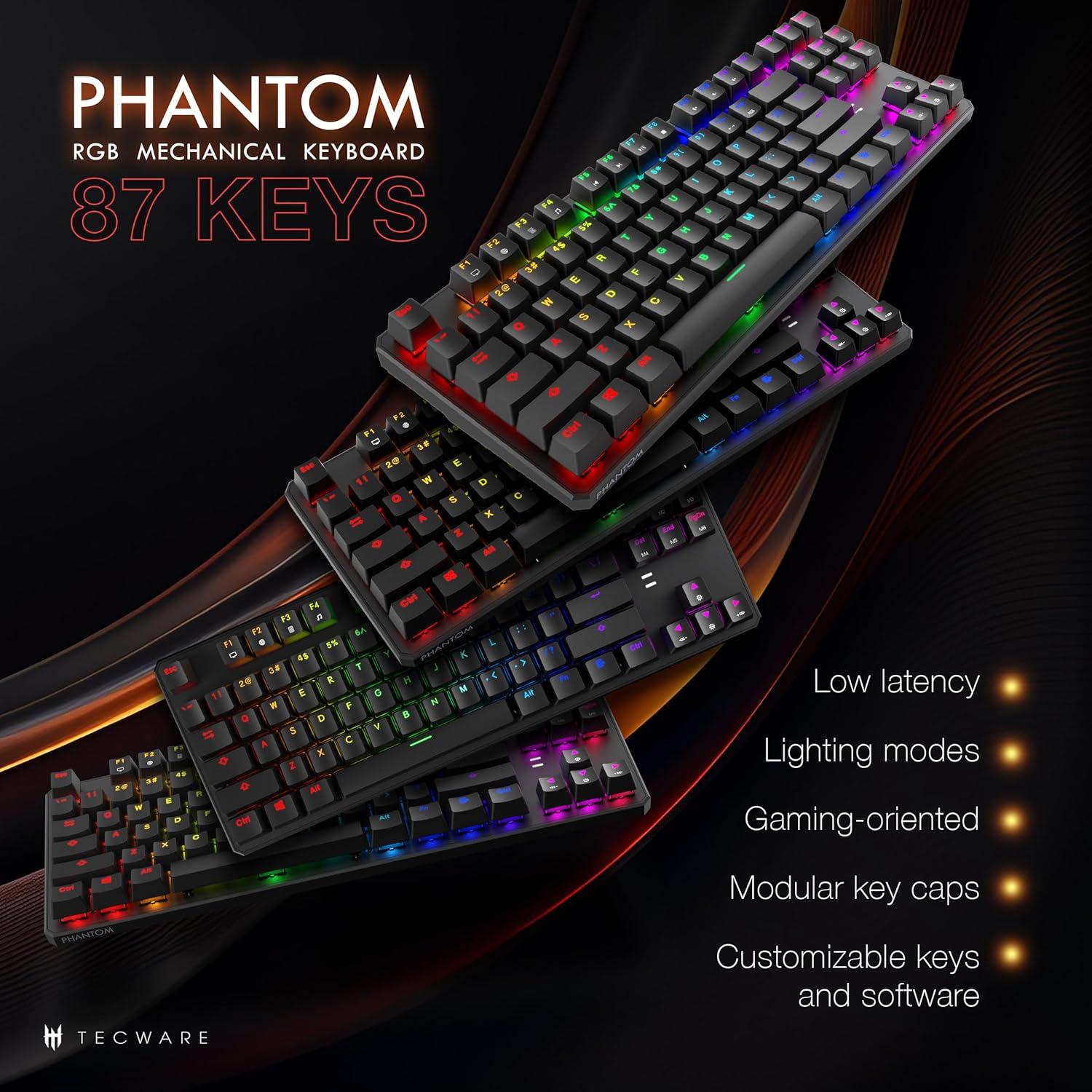 Teclado Mecánico TECWARE Phantom 87 Teclas RGB Outemu Rojo
