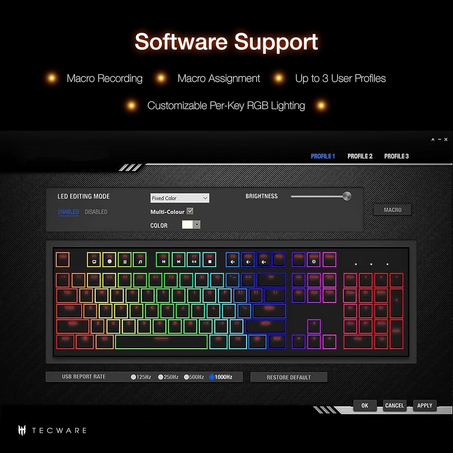 Teclado Mecánico TECWARE Phantom 87 Teclas RGB Outemu Rojo