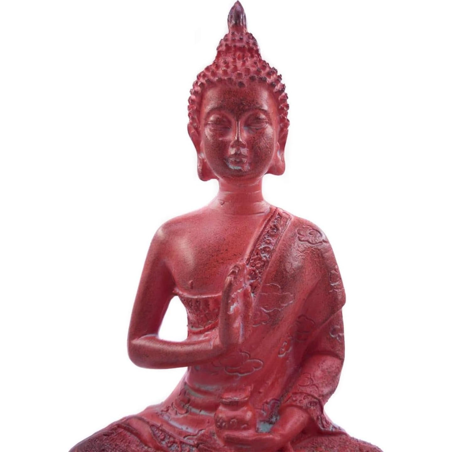 Estatua de Buda Sentado Tailandés Ornerx 17 cm Resina Roja