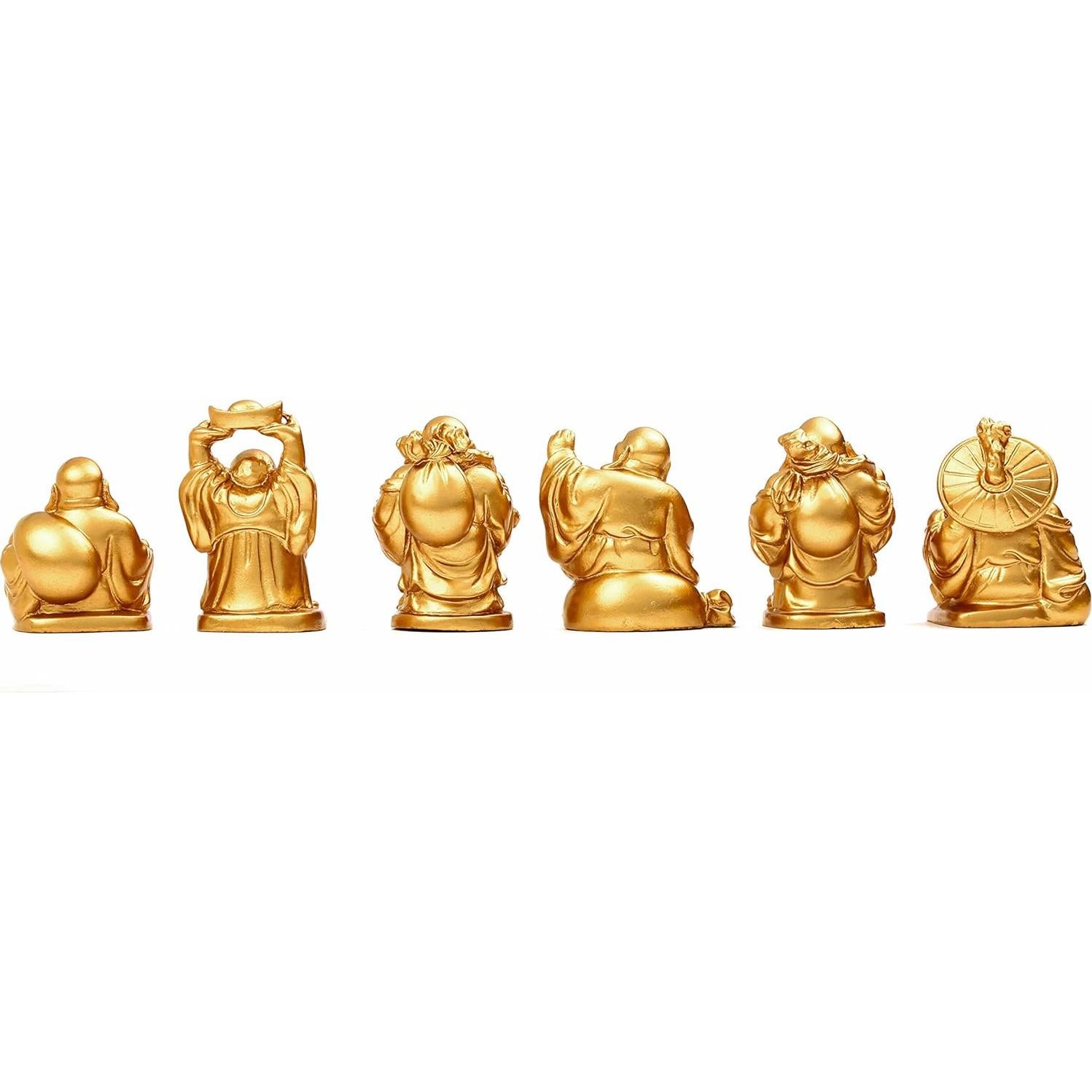 Conjunto de 6 Estatuas de Buda Risueño de Resina Dorada 5cm