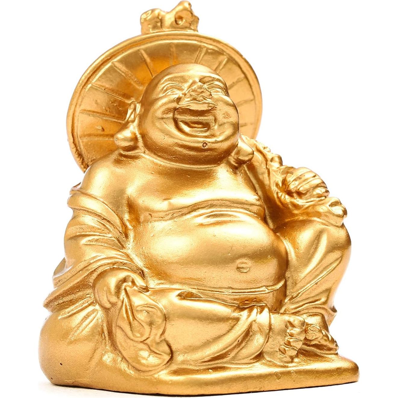 Conjunto de 6 Estatuas de Buda Risueño de Resina Dorada 5cm