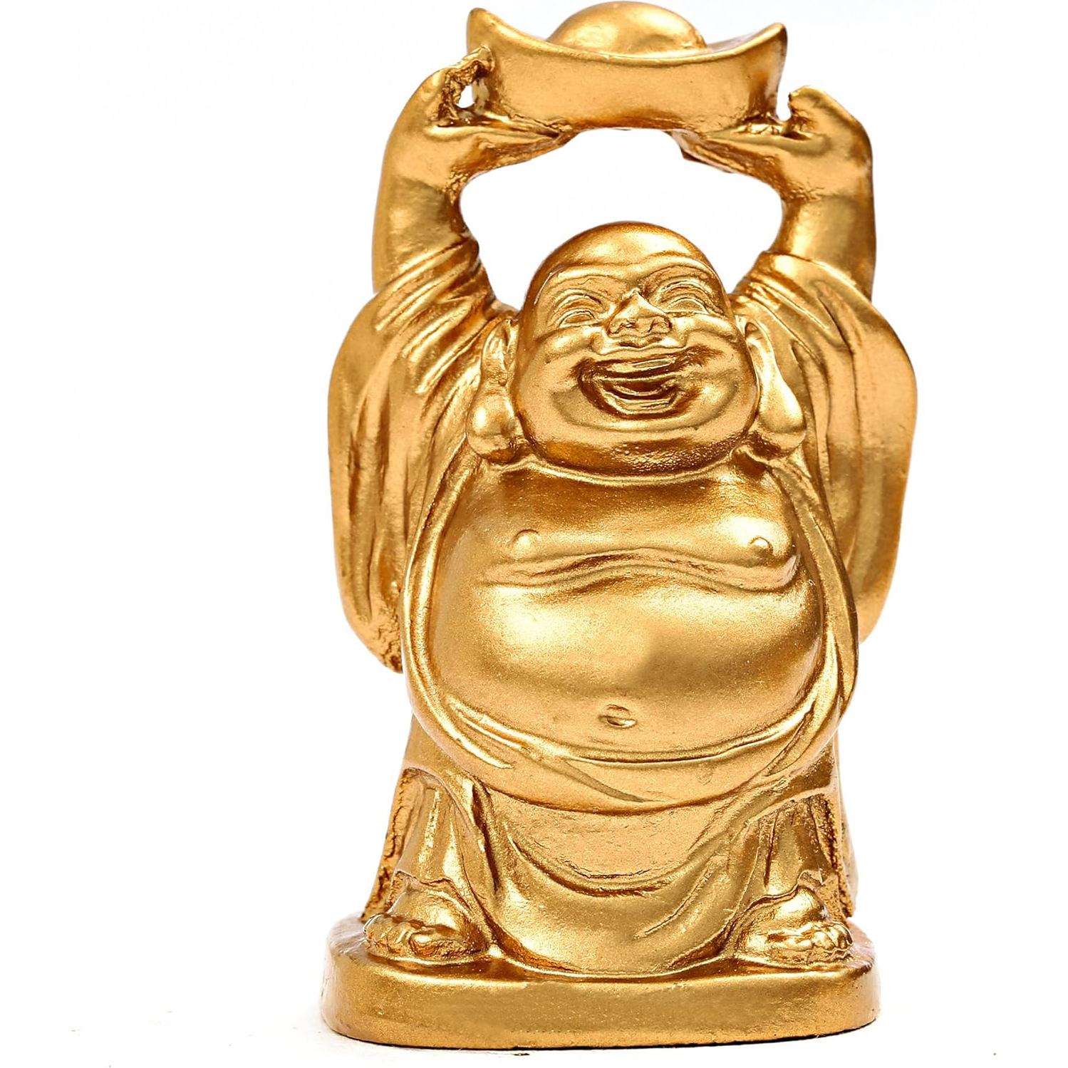 Conjunto de 6 Estatuas de Buda Risueño de Resina Dorada 5cm