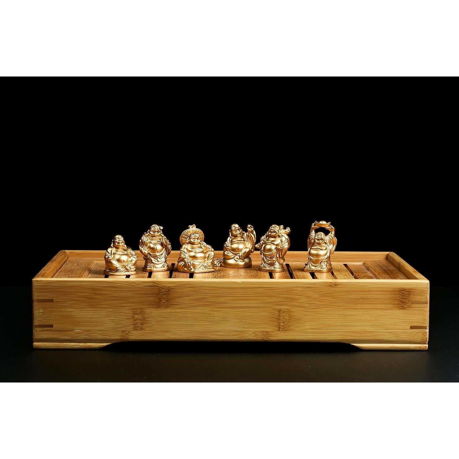 Conjunto de 6 Estatuas de Buda Risueño de Resina Dorada 5cm