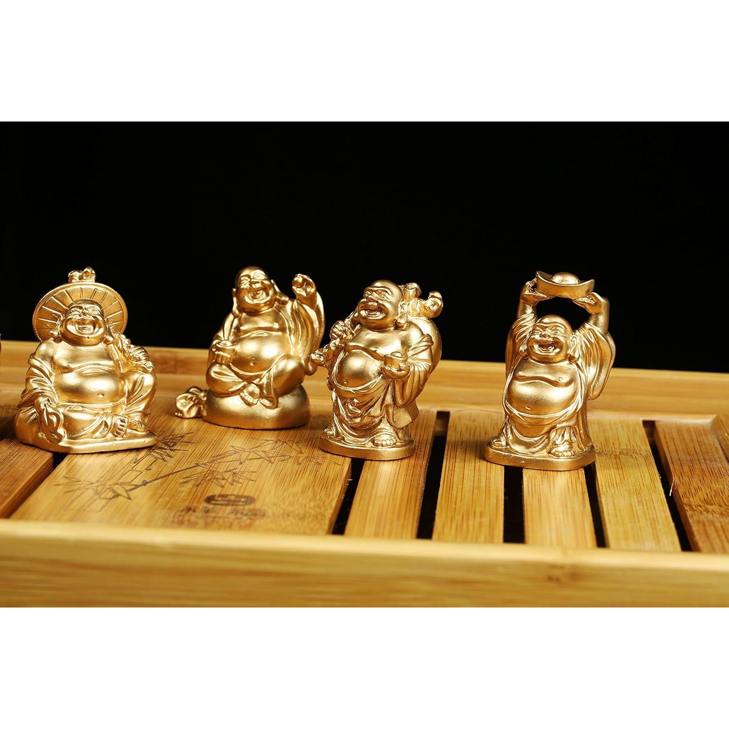 Conjunto de 6 Estatuas de Buda Risueño de Resina Dorada 5cm