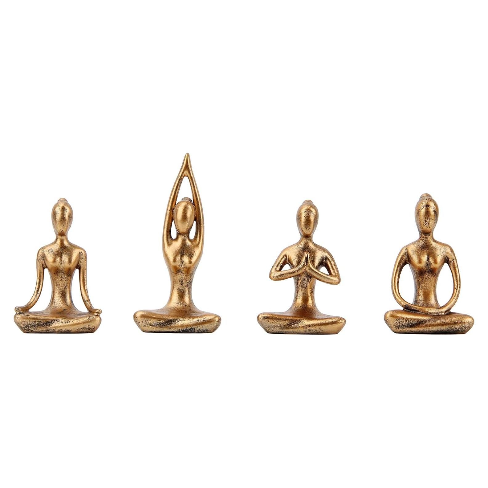 Set de 4 Estatuas de Yoga Leekung Decoración Zen Doradas