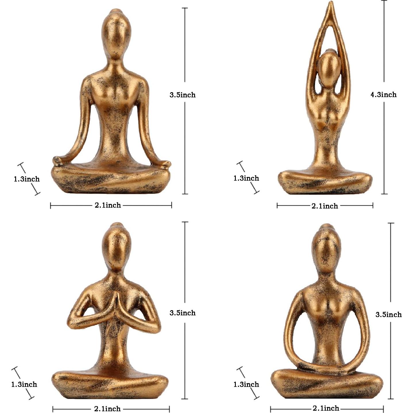 Set de 4 Estatuas de Yoga Leekung Decoración Zen Doradas