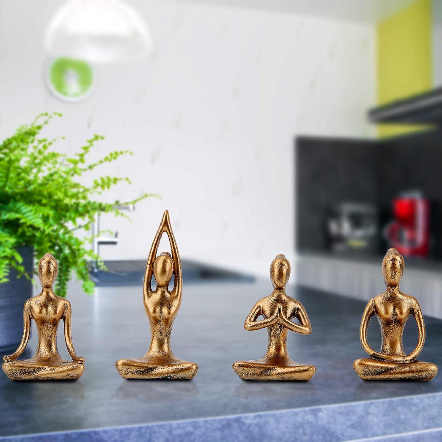 Set de 4 Estatuas de Yoga Leekung Decoración Zen Doradas