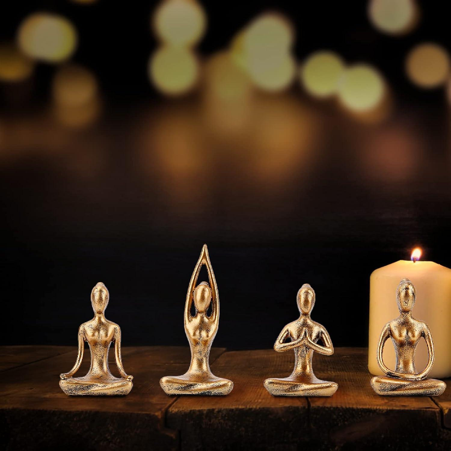 Set de 4 Estatuas de Yoga Leekung Decoración Zen Doradas