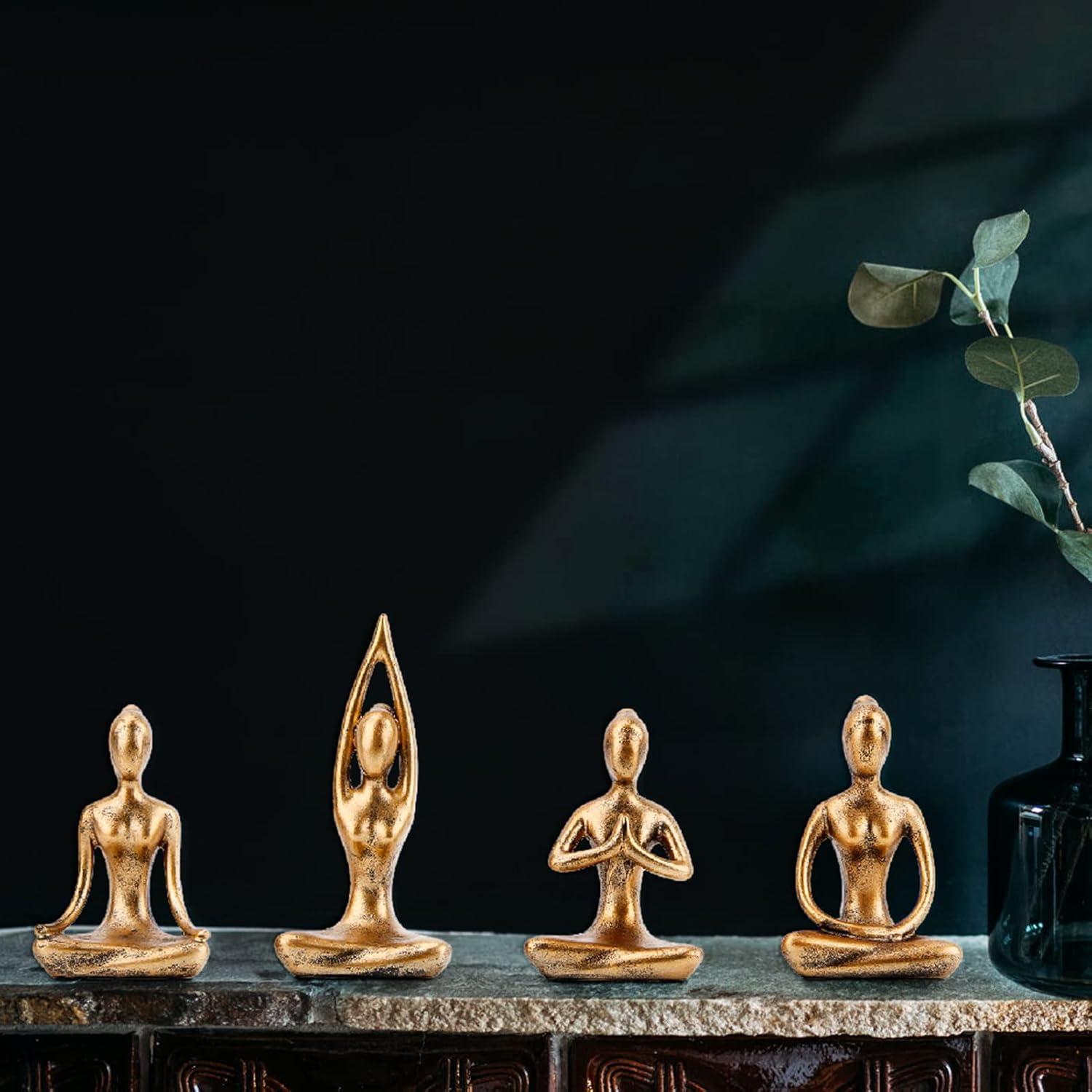 Set de 4 Estatuas de Yoga Leekung Decoración Zen Doradas