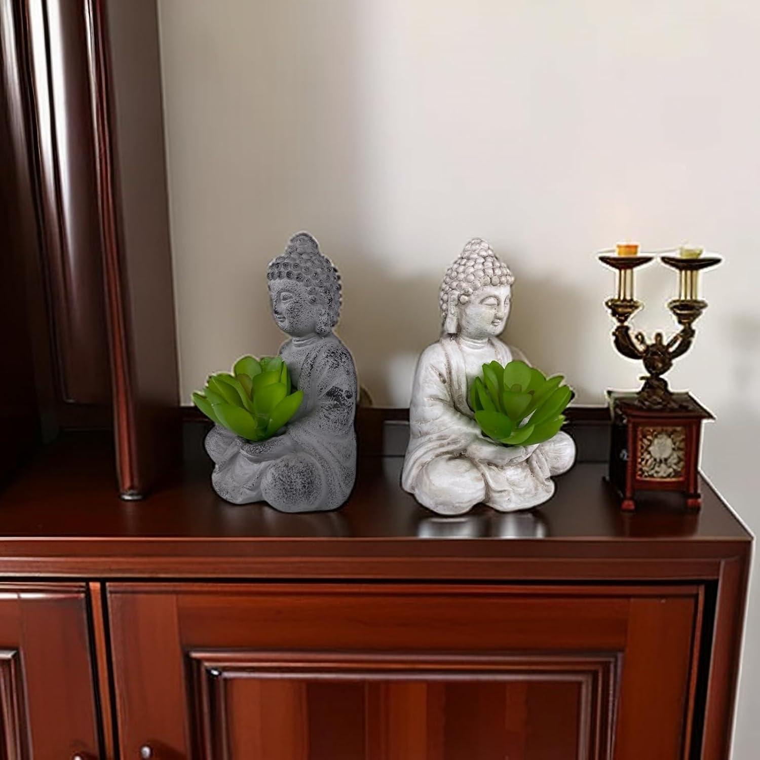 Estatuas de Buda Zen Vintage de Cemento 10 cm - Paquete de 2