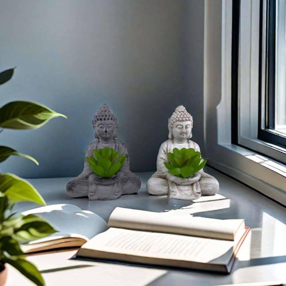 Estatuas de Buda Zen Vintage de Cemento 10 cm - Paquete de 2