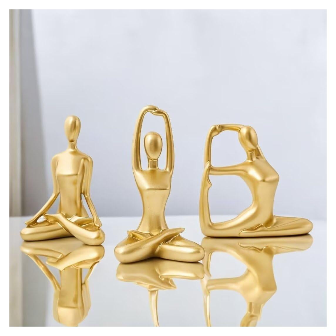 Conjunto de 3 Estatuas de Yoga Doradas Ni-JASW - Resina