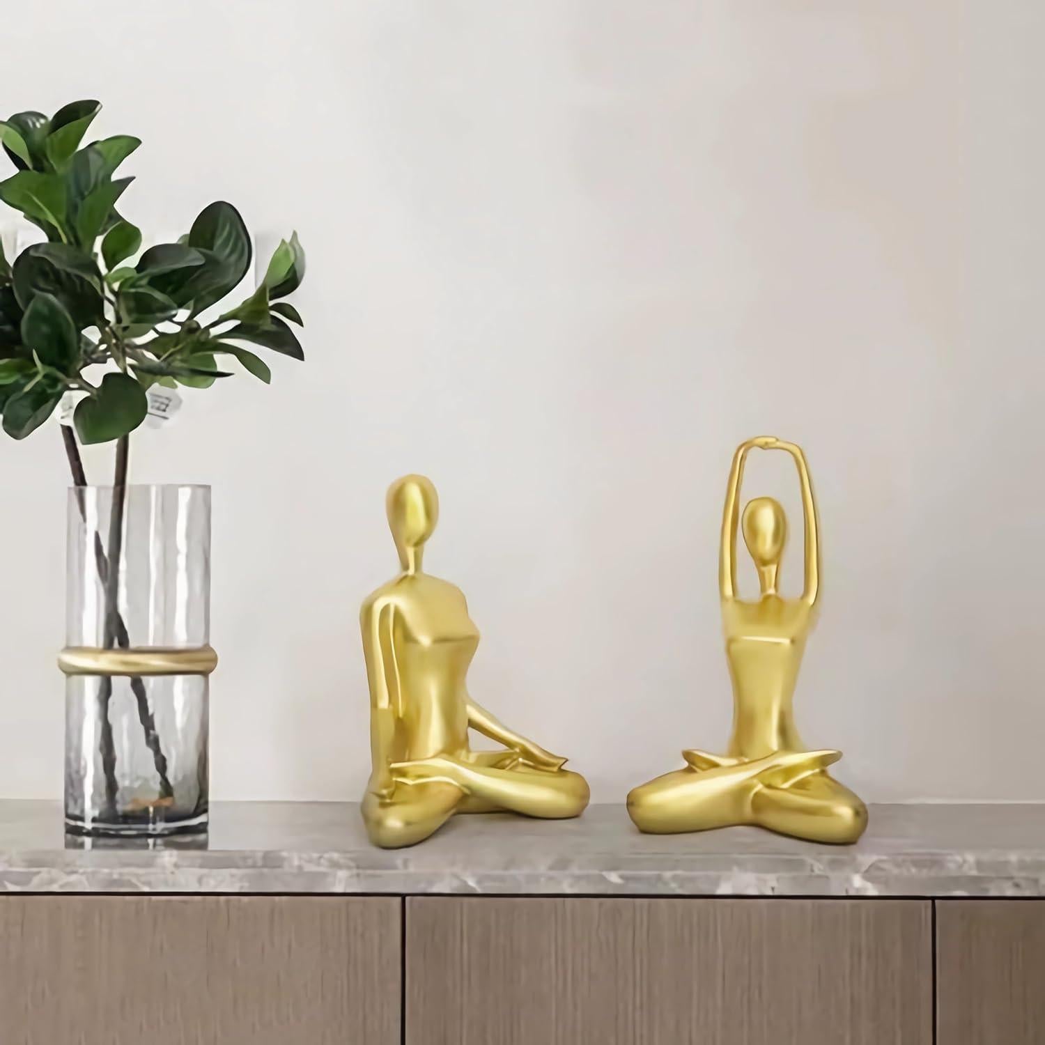 Conjunto de 3 Estatuas de Yoga Doradas Ni-JASW - Resina