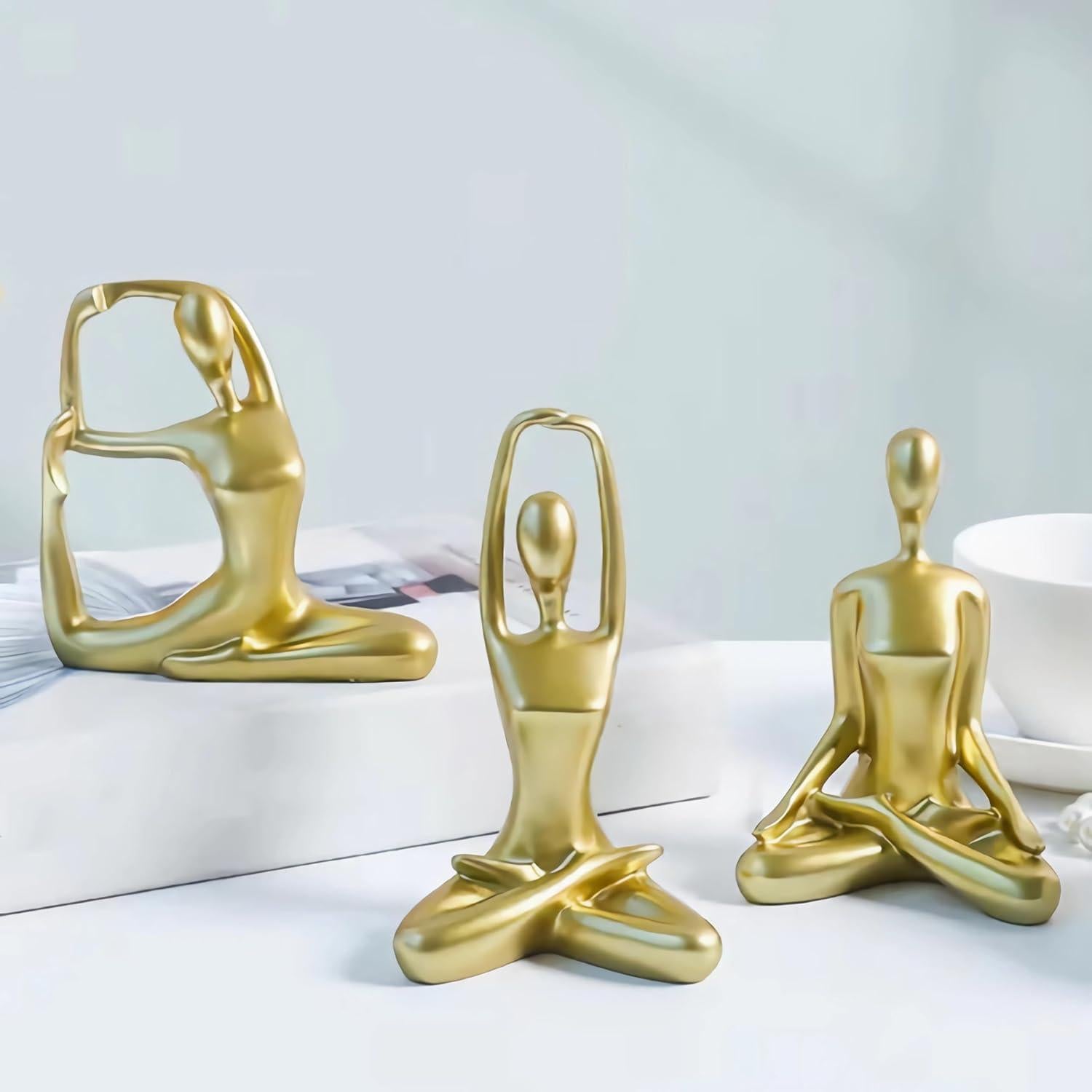 Conjunto de 3 Estatuas de Yoga Doradas Ni-JASW - Resina