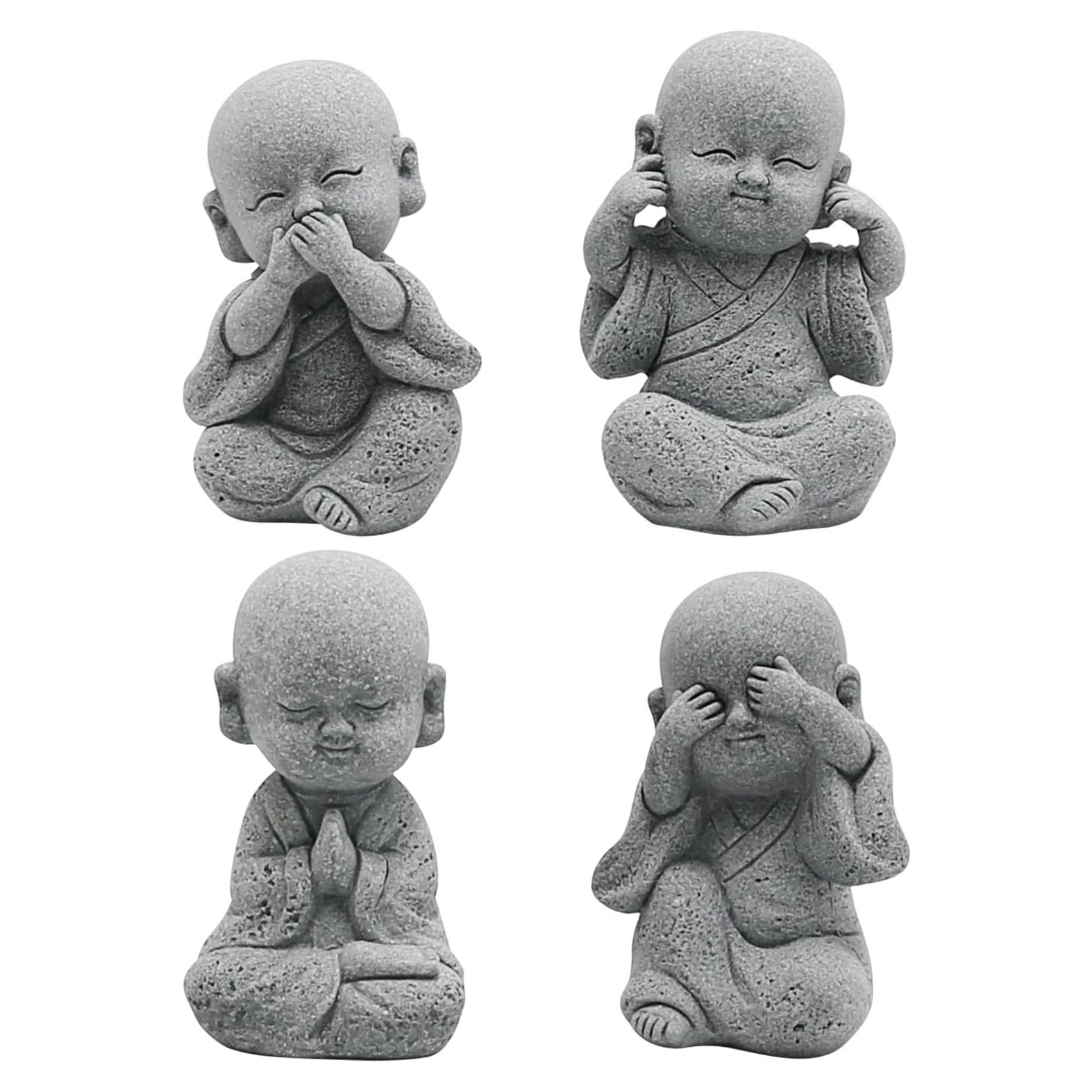 Estatuas de Buda Bebé VIKKSAER 4 Pcs Arenisca Decoración Feng Shui