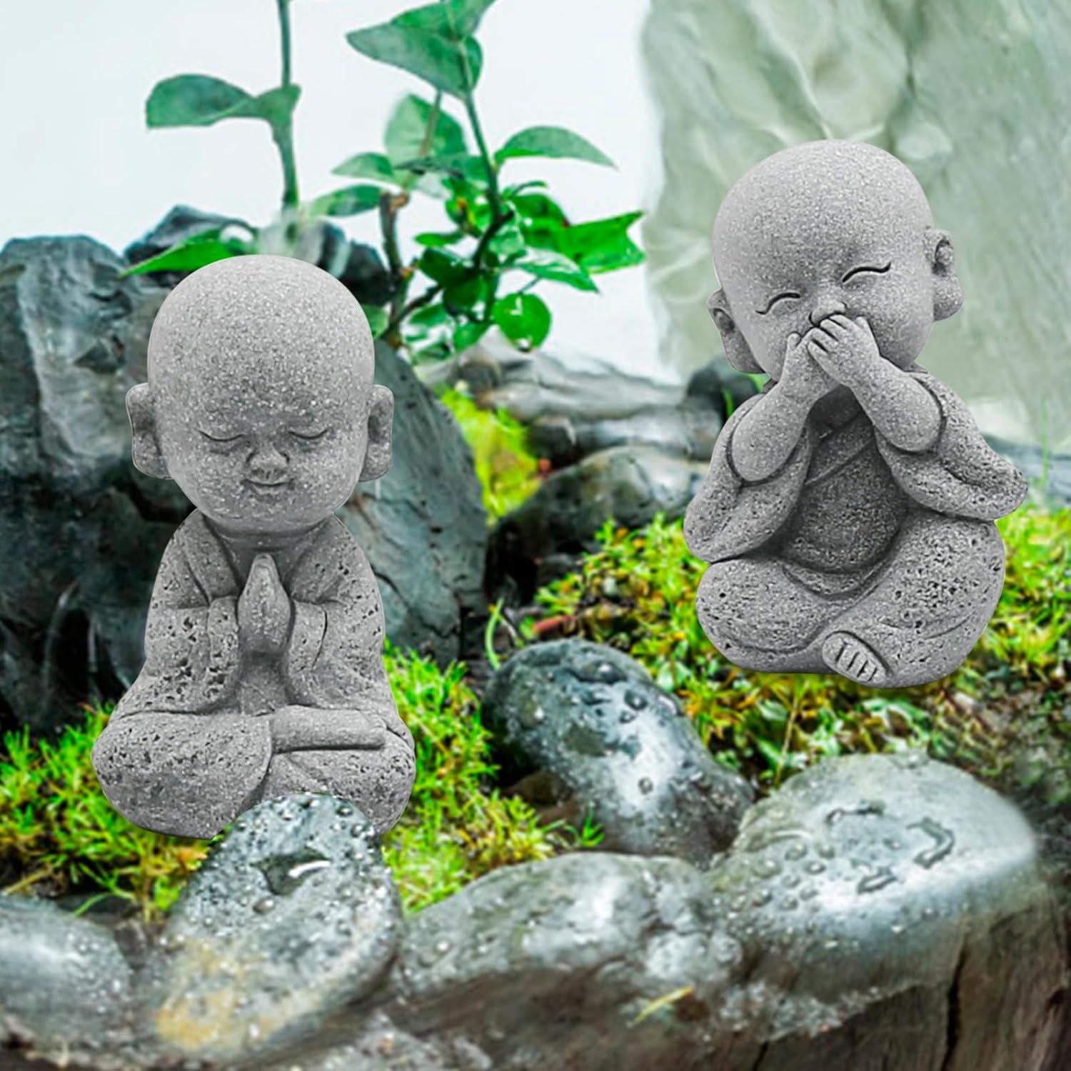 Estatuas de Buda Bebé VIKKSAER 4 Pcs Arenisca Decoración Feng Shui