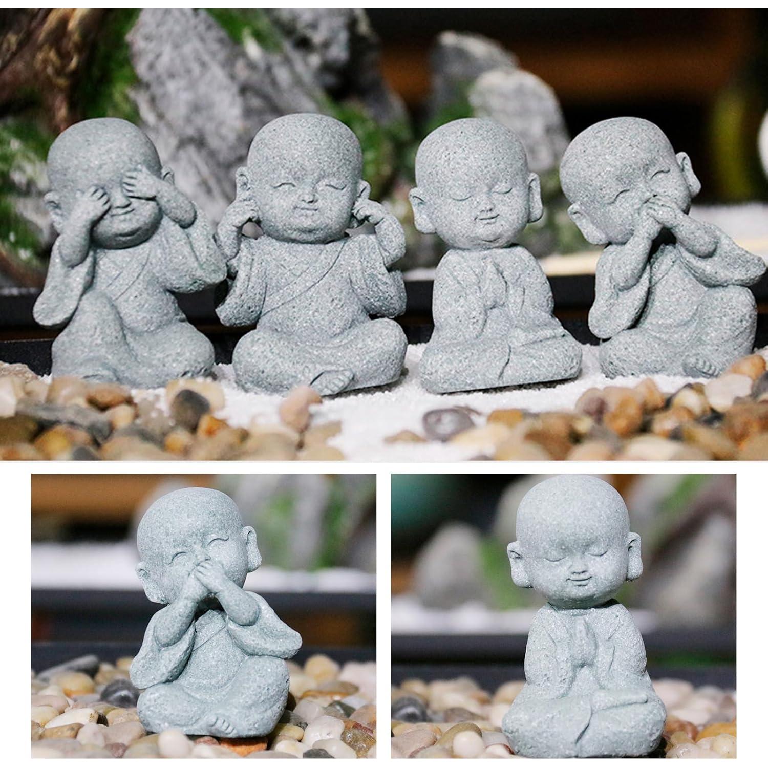 Estatuas de Buda Bebé VIKKSAER 4 Pcs Arenisca Decoración Feng Shui
