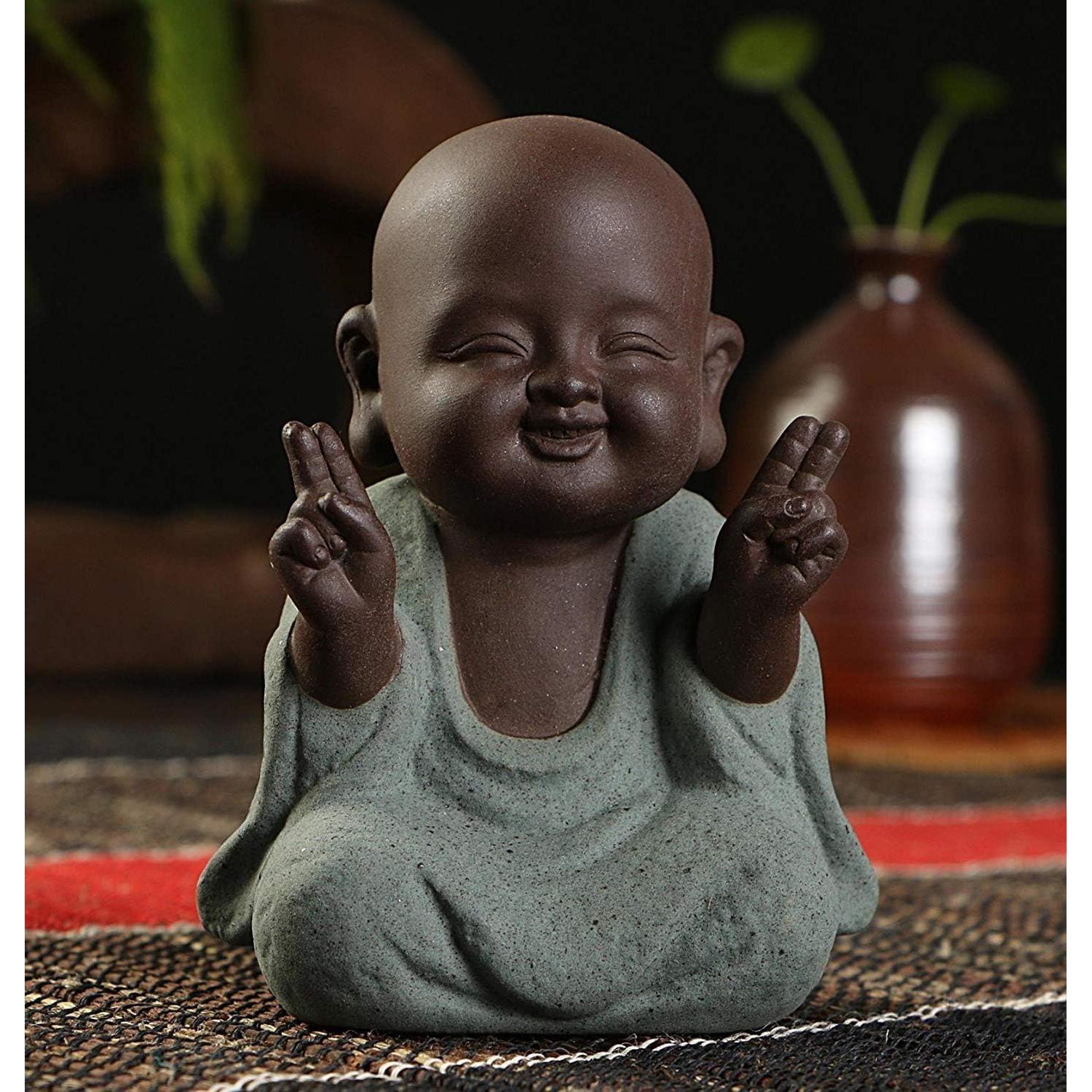 Estatua de Buda de Cerámica Kingzhuo 7x10 cm Verde