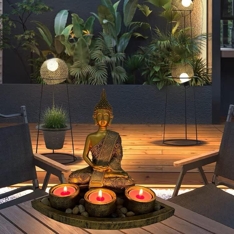 Estatua de Buda Meditador con 3 Portavelas ARTOS - Oro Antiguo