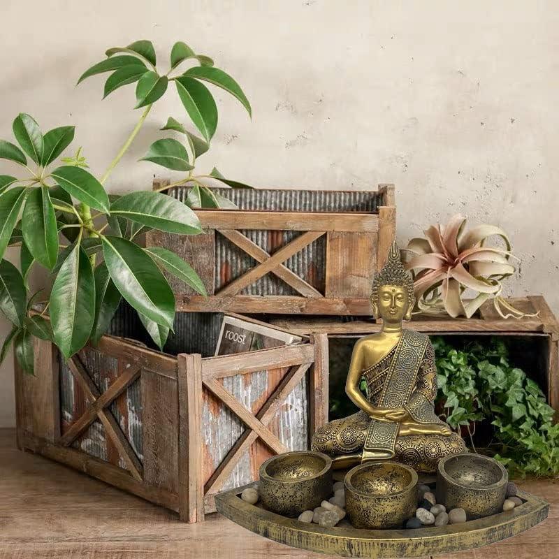 Estatua de Buda Meditador con 3 Portavelas ARTOS - Oro Antiguo