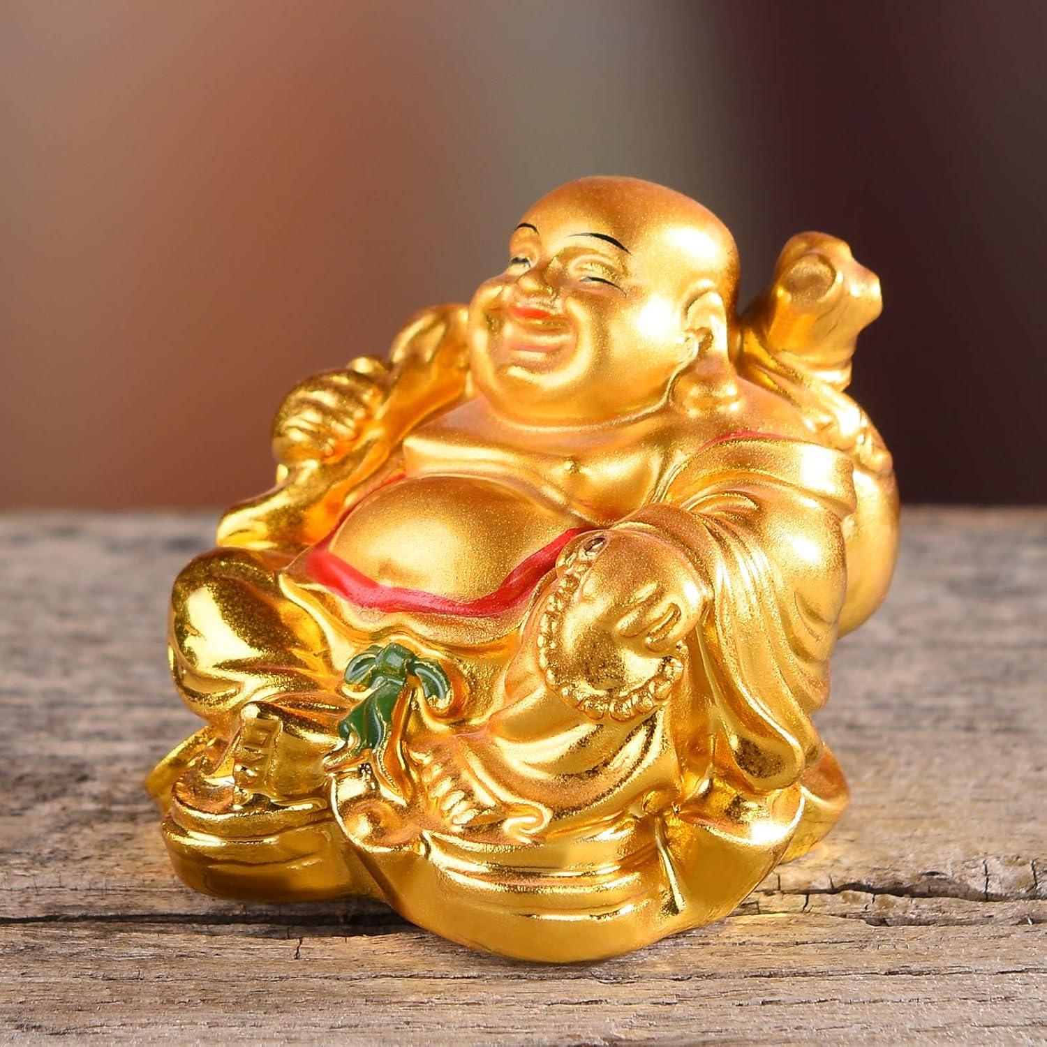 Estatua Buda Riendo de Resina Dorada 5.58cm BRABUD