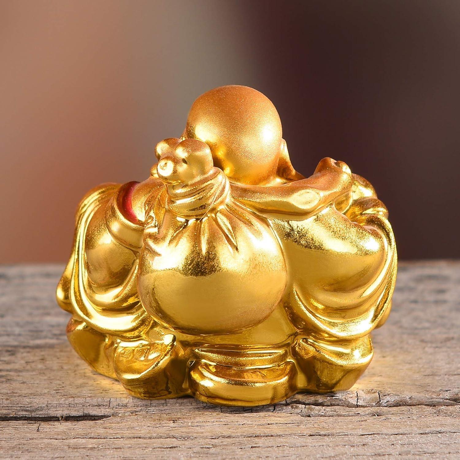 Estatua Buda Riendo de Resina Dorada 5.58cm BRABUD