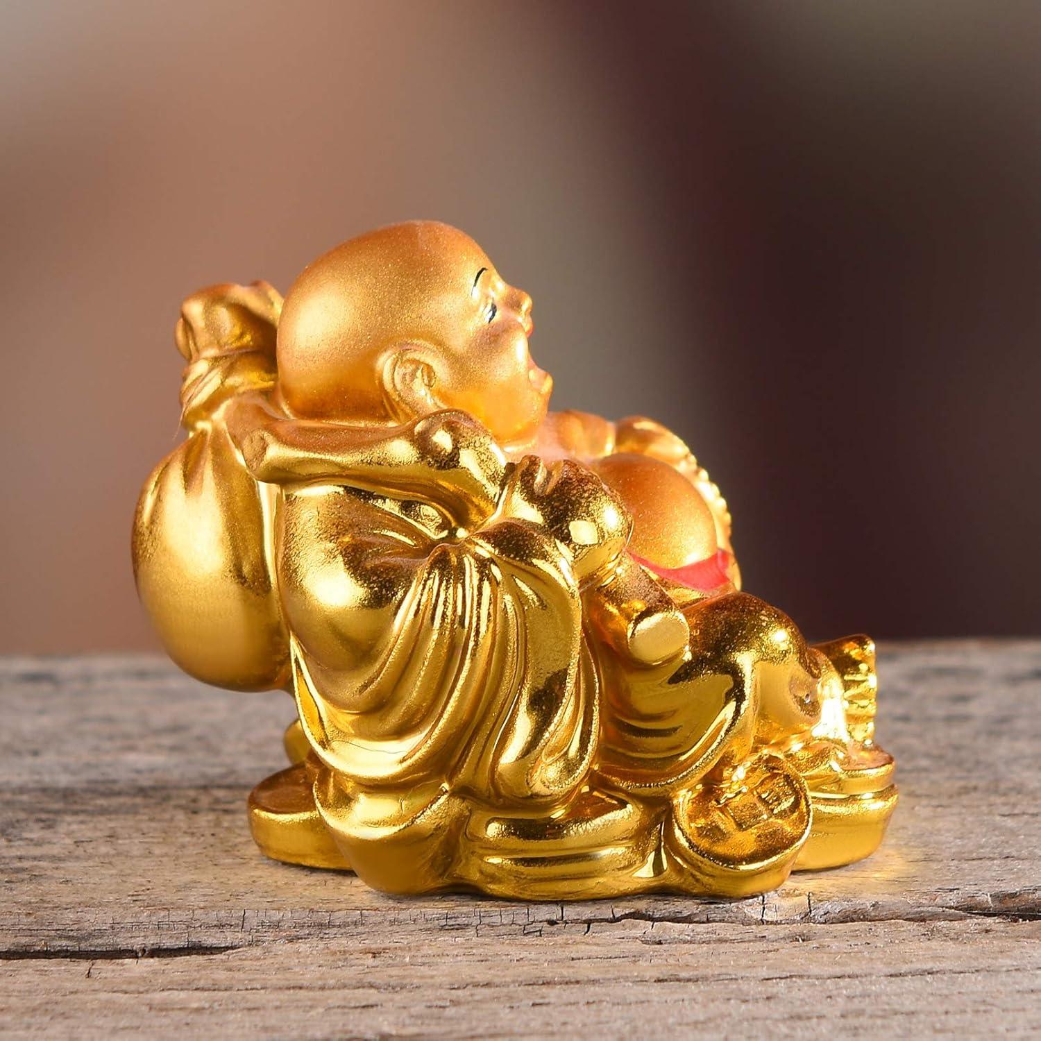 Estatua Buda Riendo de Resina Dorada 5.58cm BRABUD