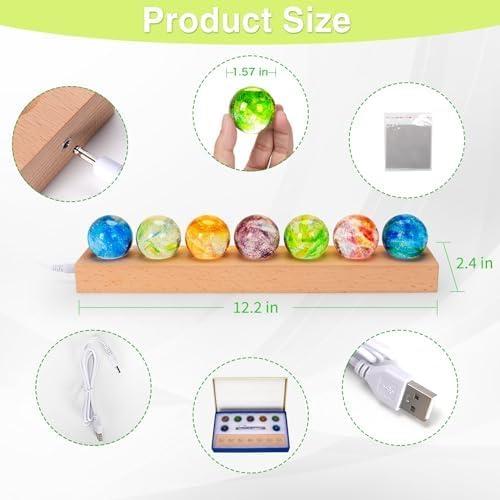 Conjunto 7 Esferas de Chakra con Base LED Madera 40mm