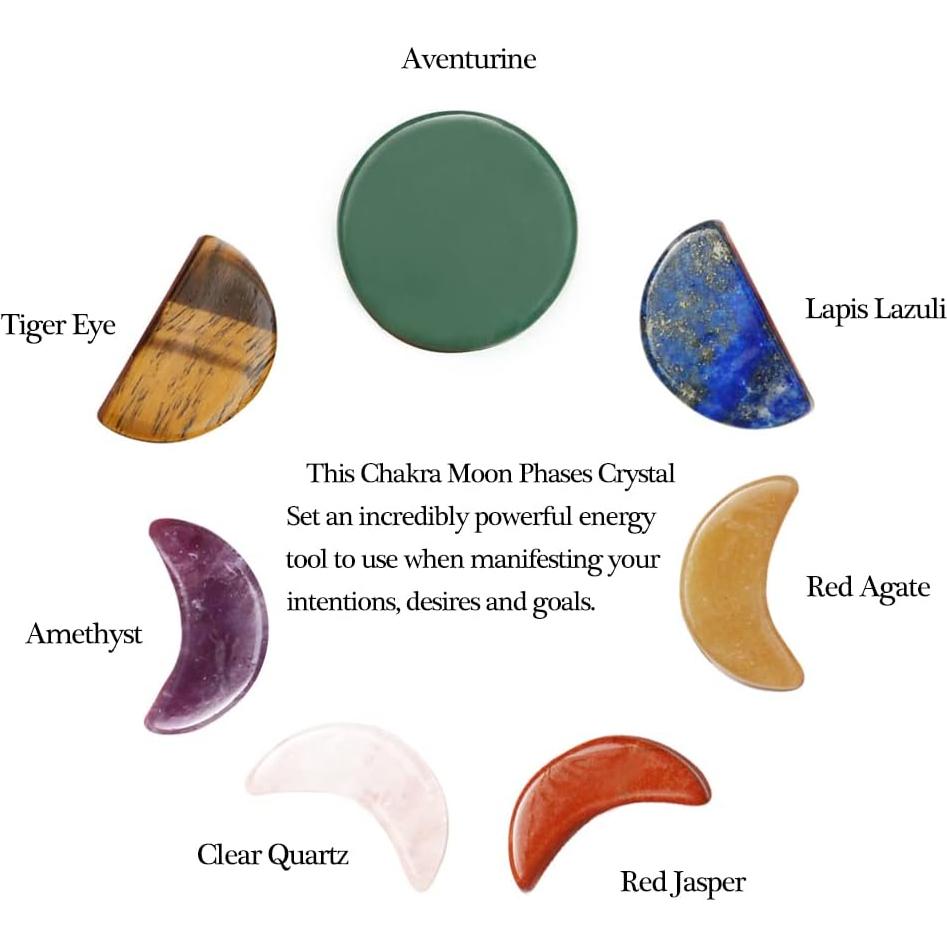 Juego de 7 Piedras de Chakra Fase Lunar - Cuarzo Natural 3 cm