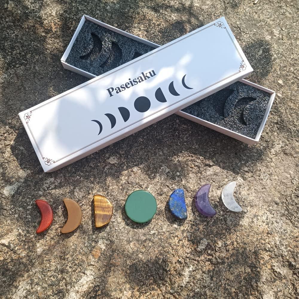 Juego de 7 Piedras de Chakra Fase Lunar - Cuarzo Natural 3 cm