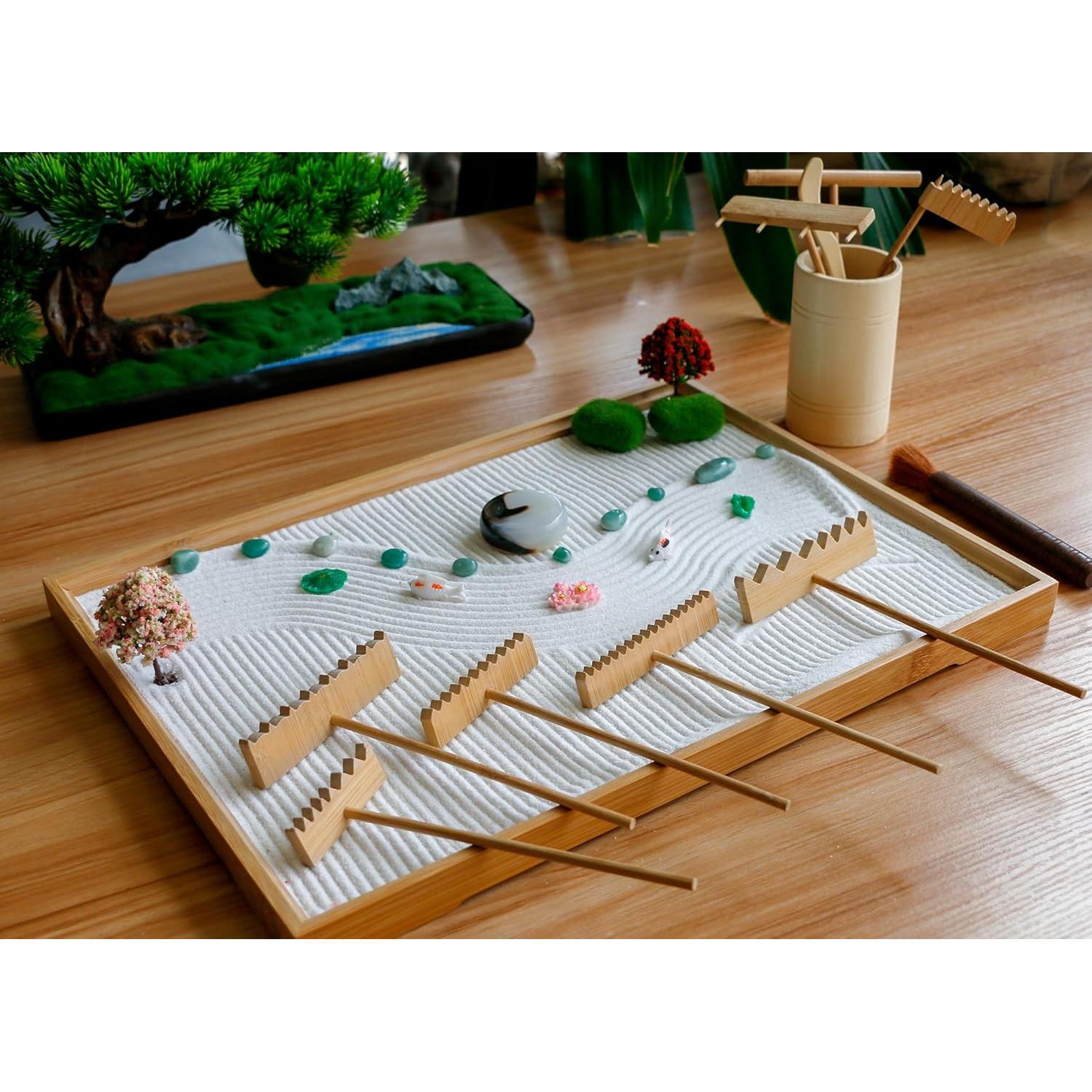 Kit de Jardín Zen Japonés 31PCS - Rastrillos de Bambú y Decoración