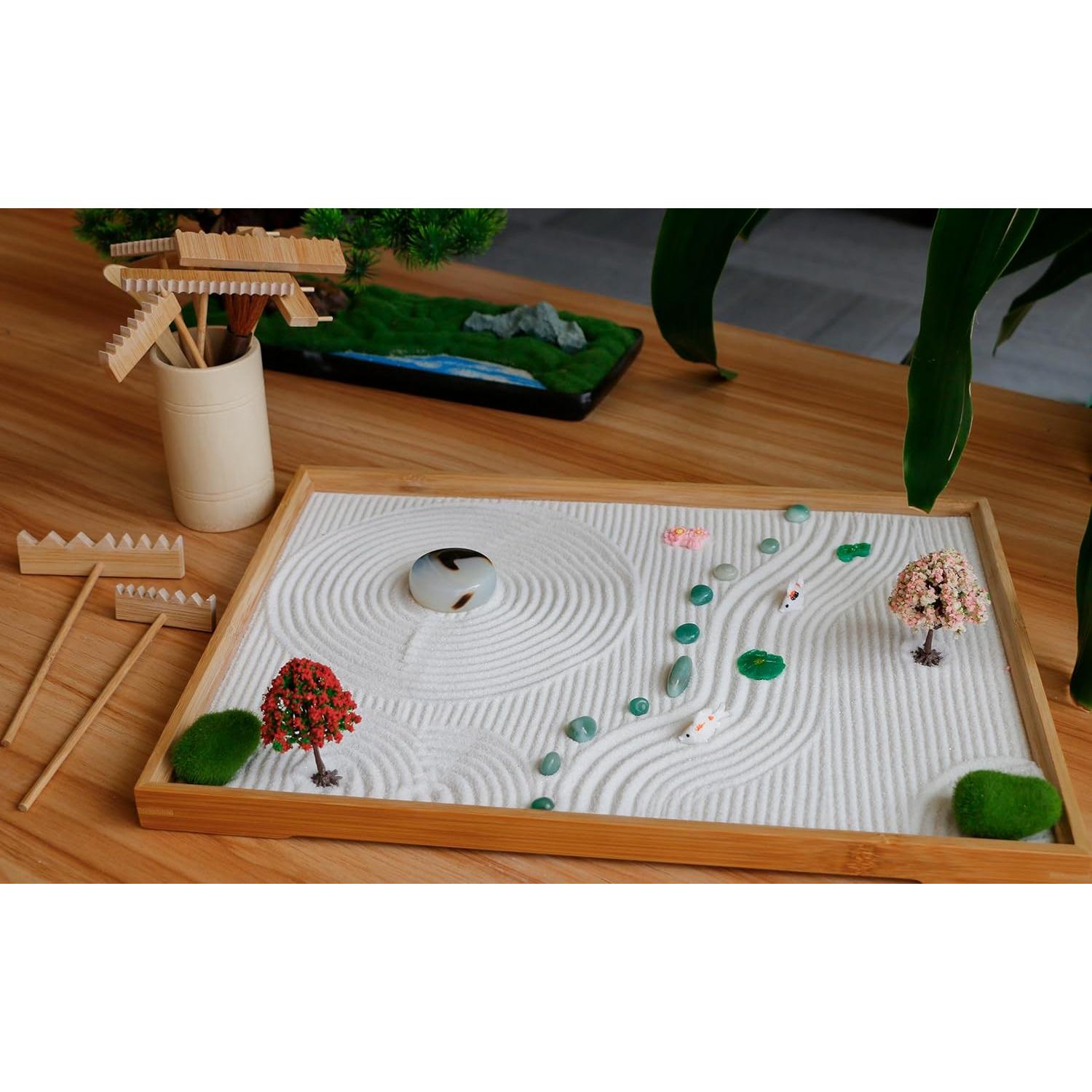 Kit de Jardín Zen Japonés 31PCS - Rastrillos de Bambú y Decoración