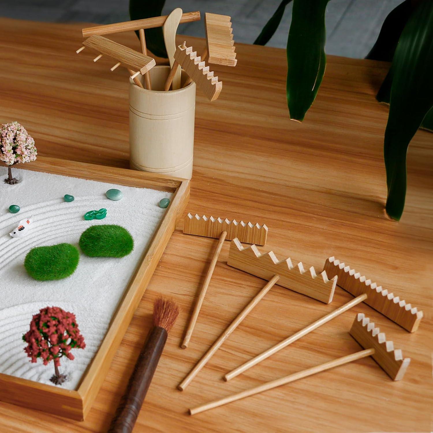 Kit de Jardín Zen Japonés 31PCS - Rastrillos de Bambú y Decoración