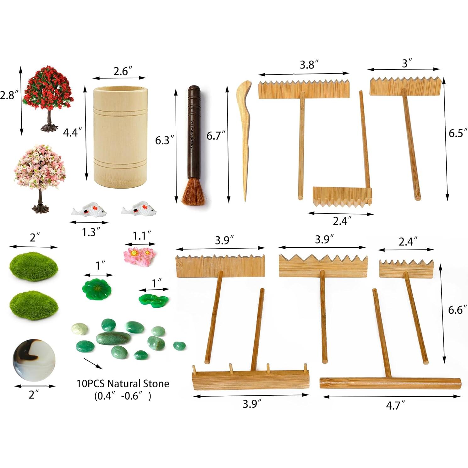Kit de Jardín Zen Japonés 31PCS - Rastrillos de Bambú y Decoración