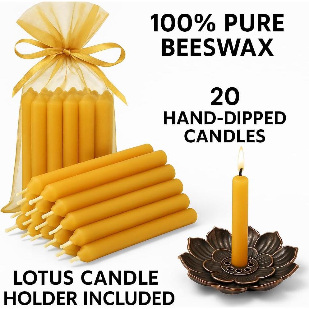 Juego de 20 Velas de Cera de Abeja Kline - Hecho en EE. UU.