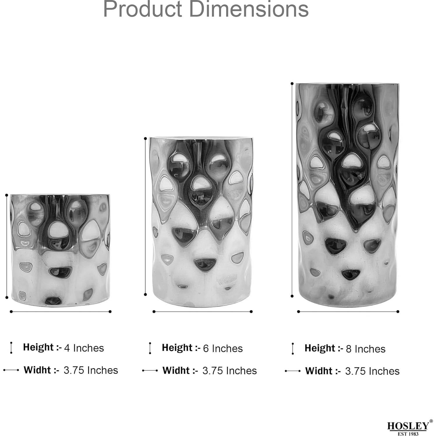 Soportes de Vela de Pilar Plateados Hosley - 3 Tamaños