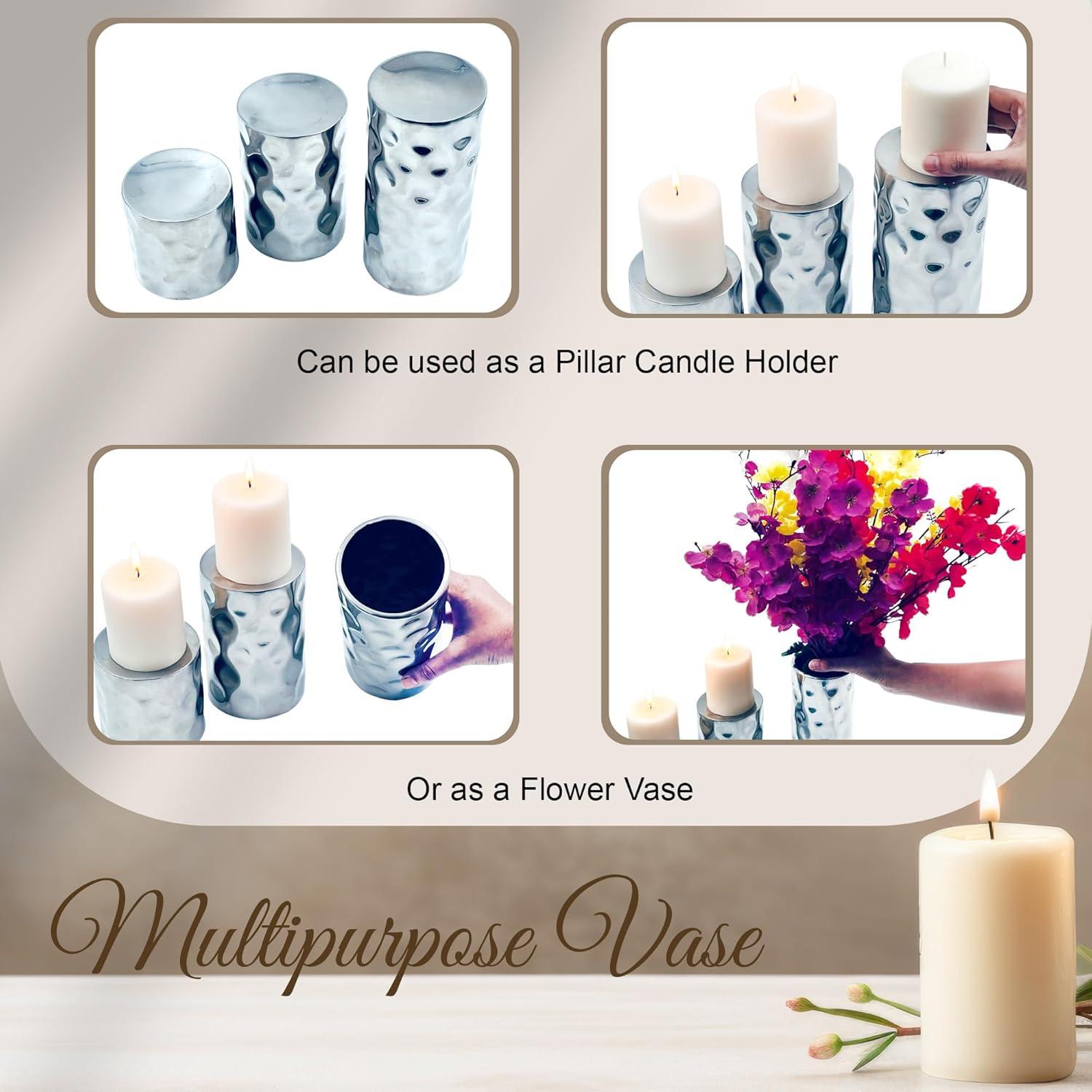 Soportes de Vela de Pilar Plateados Hosley - 3 Tamaños