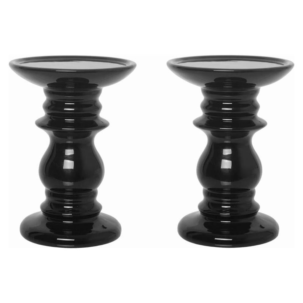Conjunto de 2 Soportes de Velas Cerámica Negras Hosley 15.5 cm