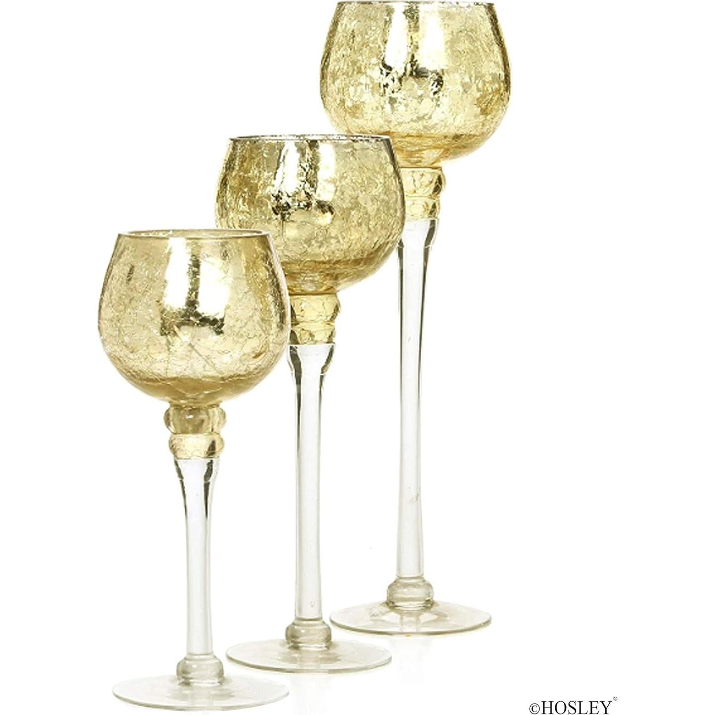 Conjunto 3 Soportes de Vela Vidrio Dorado Hosley 9-12 cm