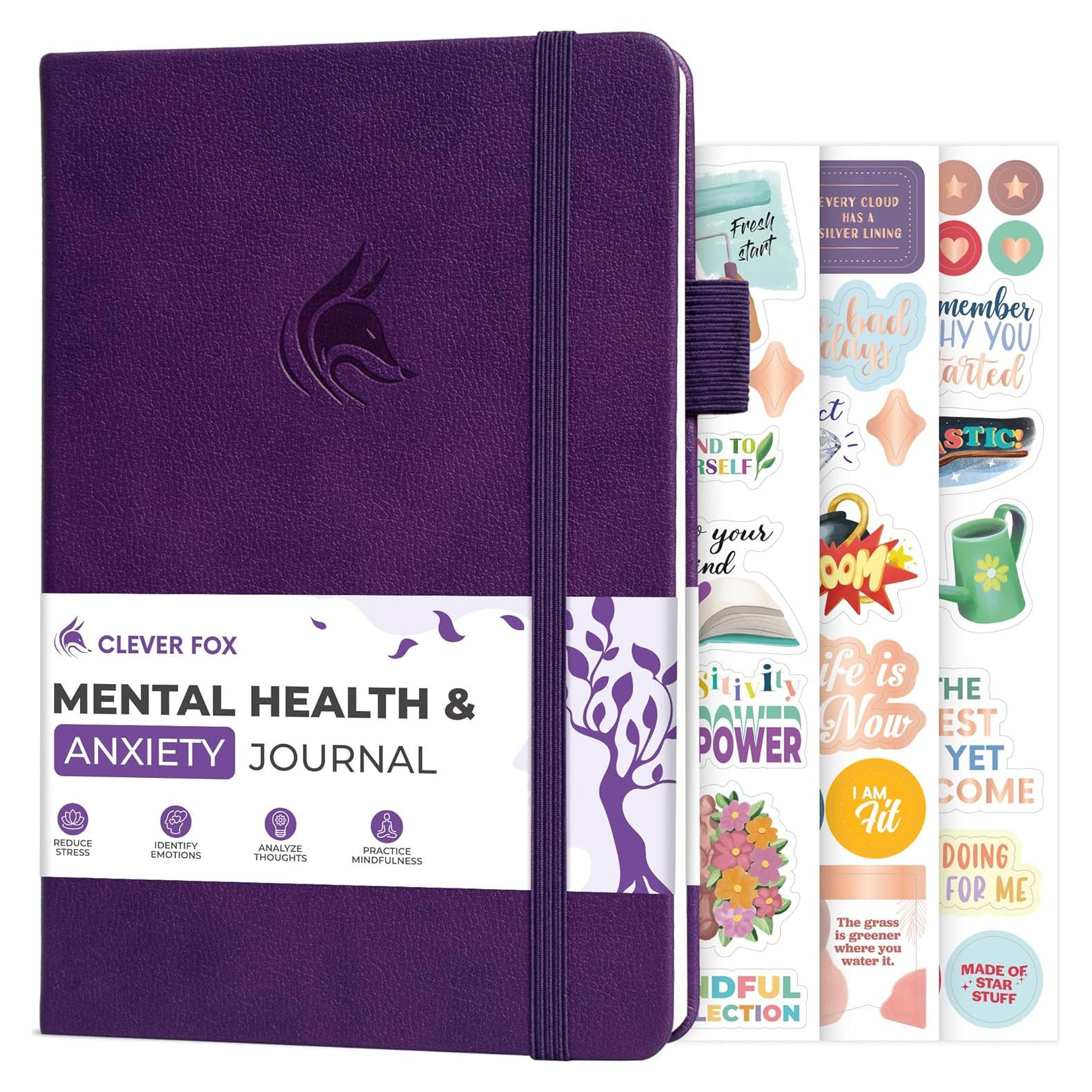 Diario de Salud Mental Clever Fox A5 - Alivio de Ansiedad Púrpura
