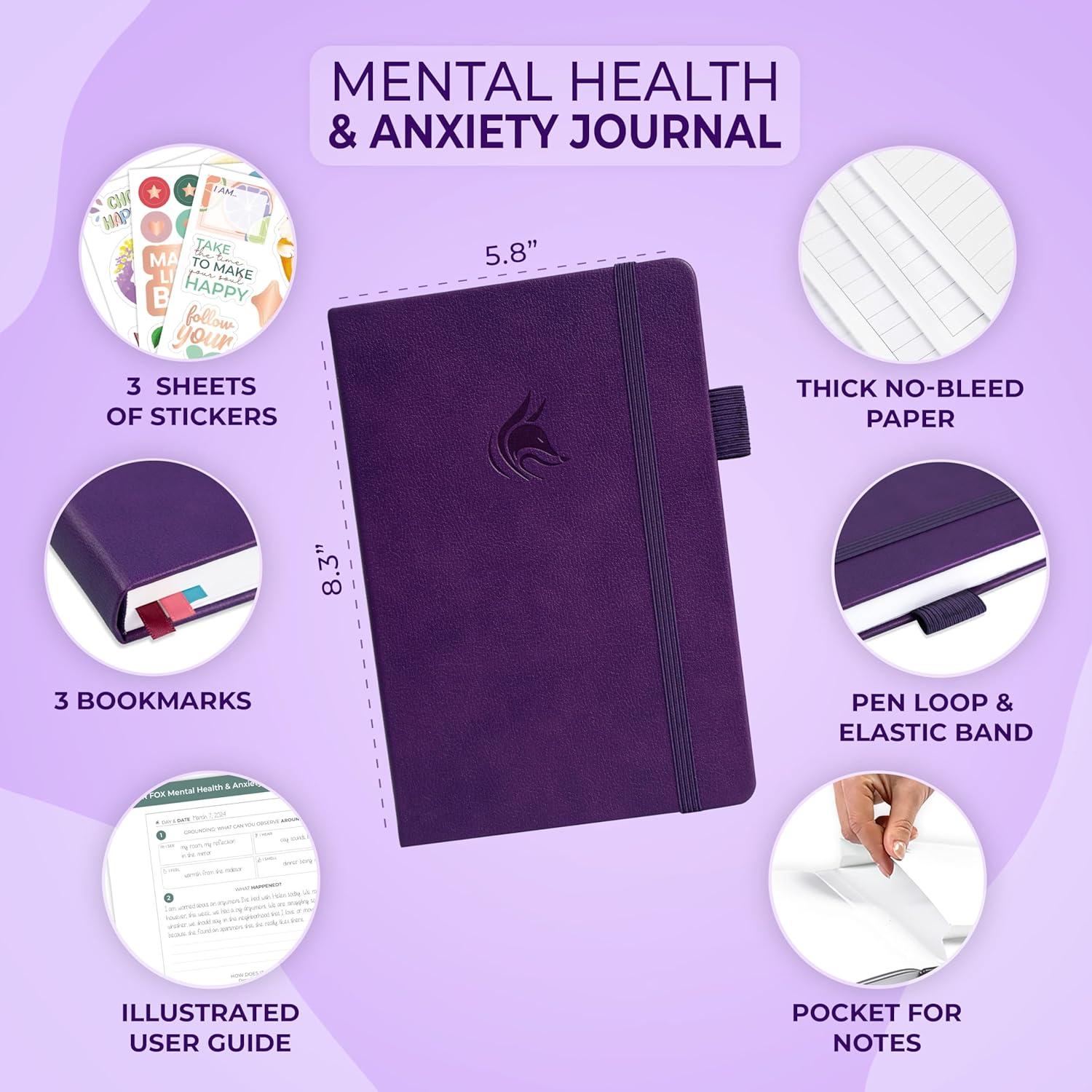 Diario de Salud Mental Clever Fox A5 - Alivio de Ansiedad Púrpura