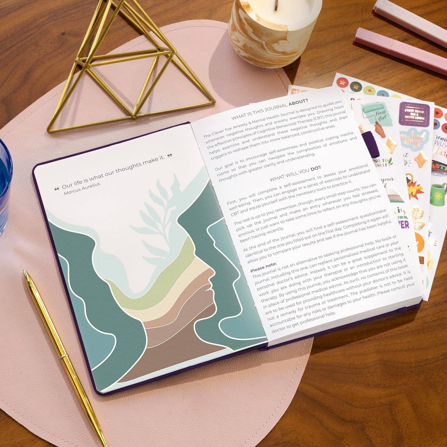 Diario de Salud Mental Clever Fox A5 - Alivio de Ansiedad Púrpura