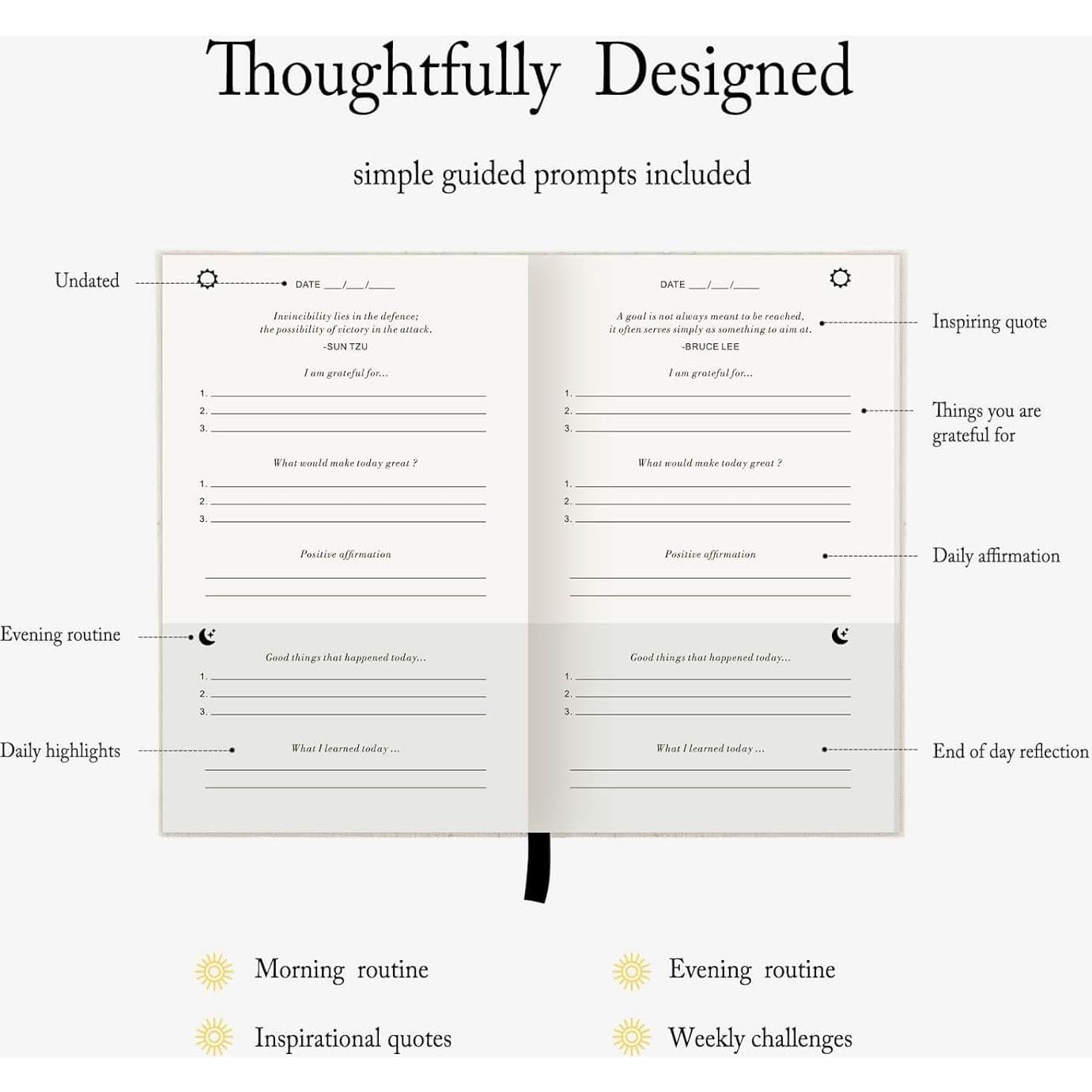 Diario de Gratitud ZICPERY Beige - Sin Fecha, 6 Meses de Reflexión