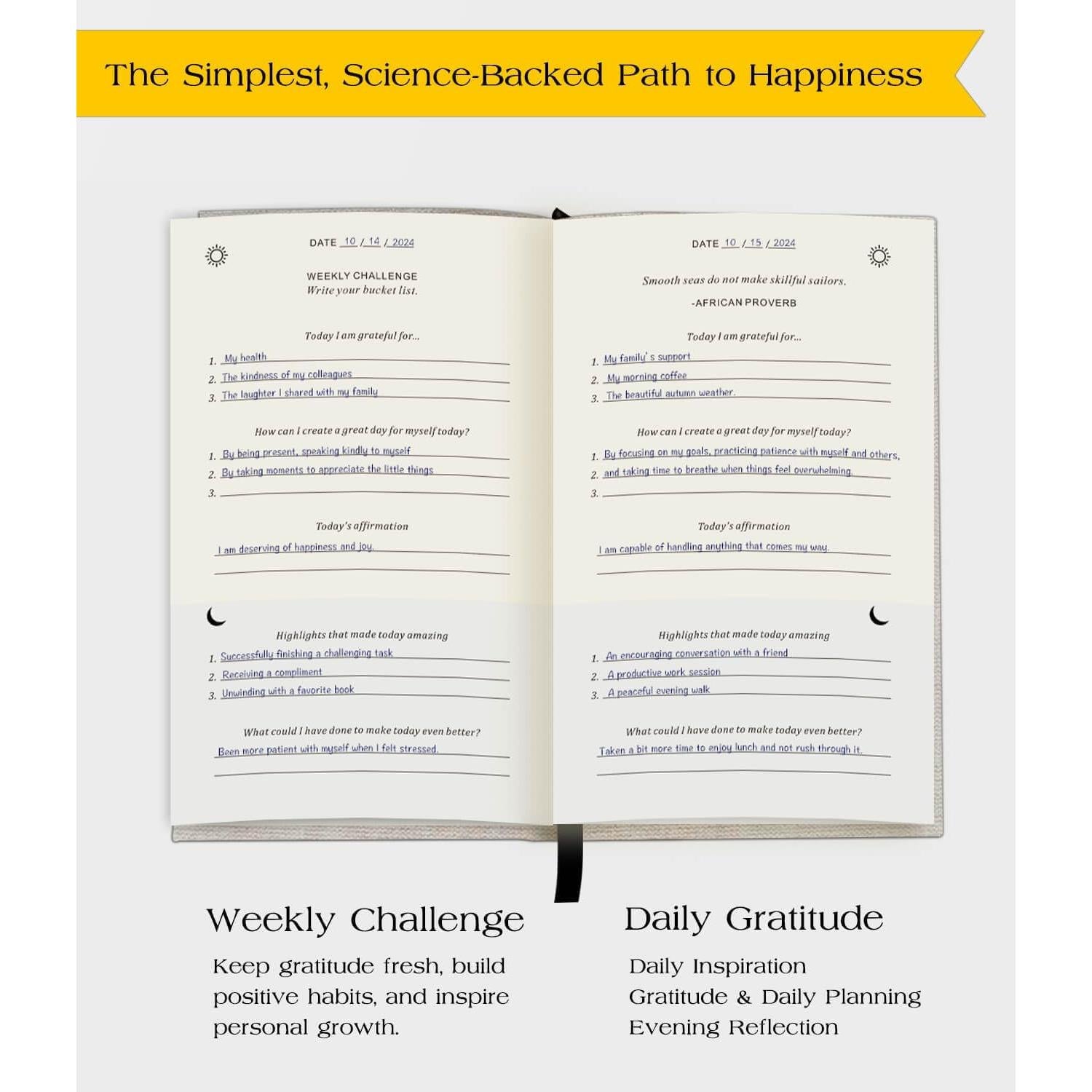 Diario de Gratitud ZICVIBE - 21x12 cm, Lino Natural, Beige