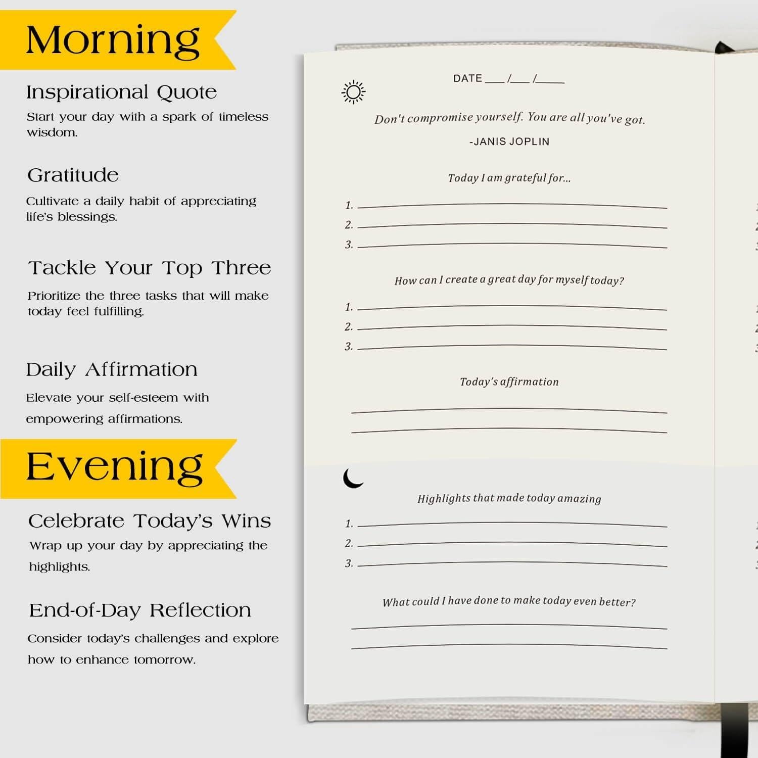 Diario de Gratitud ZICVIBE - 21x12 cm, Lino Natural, Beige