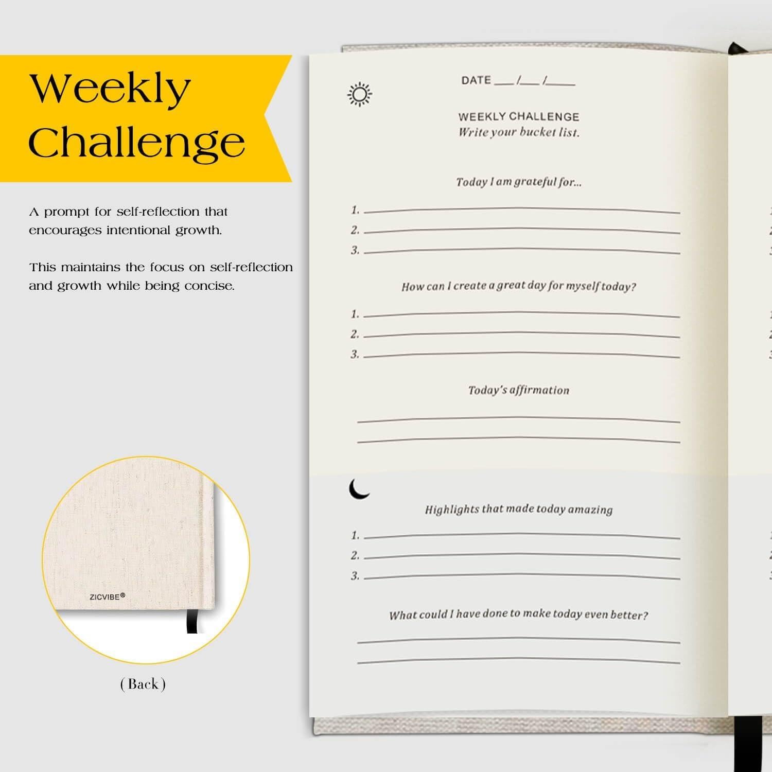 Diario de Gratitud ZICVIBE - 21x12 cm, Lino Natural, Beige