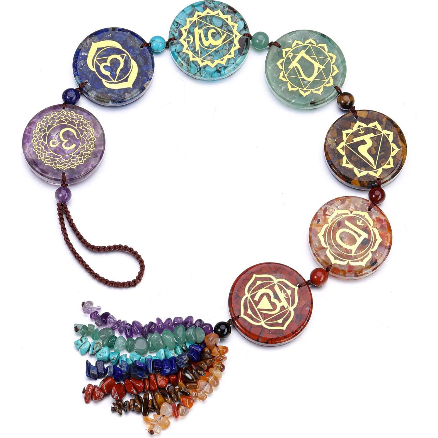 Adorno Colgante de Cristales Chakra Jovivi 7 Símbolos 48-50cm